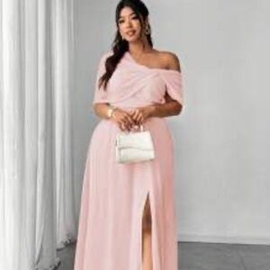 Plus Size Women Elegant Romantic, Chiffon Asymmetric Slit Dress For Party